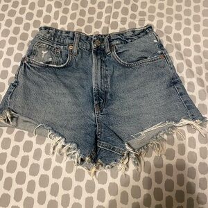 Zara Blue Frayed Jean Shorts